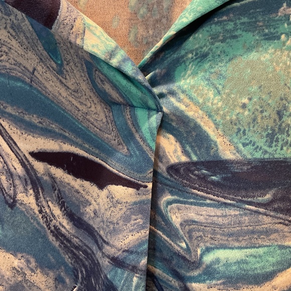 Very Colorful Ali Miles Blu and Turquoise Petite XLarge Blouse - Picture 3 of 5